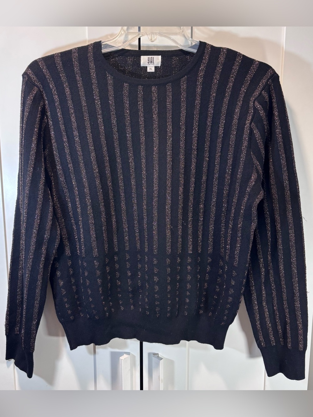 YAL New York Cotton Lurex Sweater Womens XL Black Metallic Stripe Sparkle